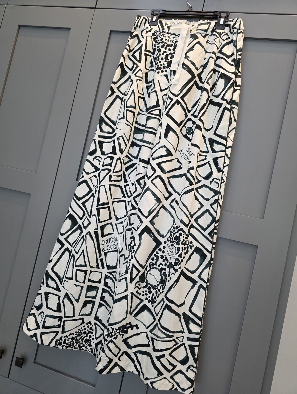 NWT Scotch & Soda Eleni Pants Amsterdam Print White Green High Rise Wide Leg Sm - Picture 4 of 13